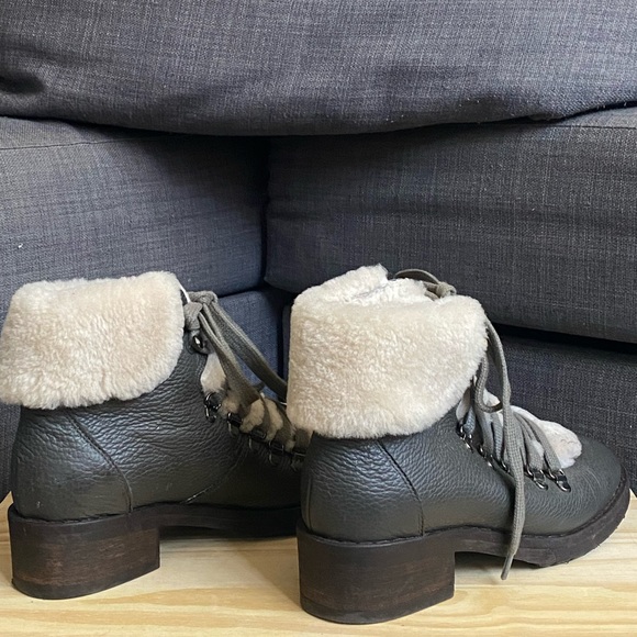 Grey Lace-Up Leather Hiking Boots with Fur - Picture 3 of 10